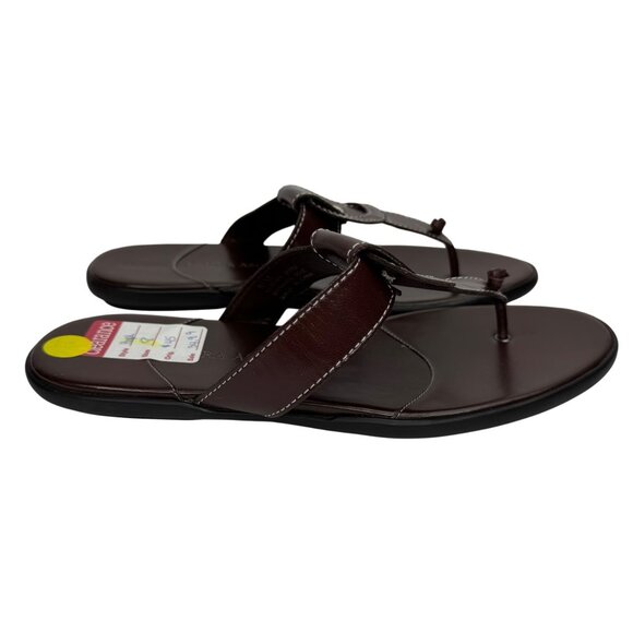 Laura Ashley Dark‎ Brown Leather Thong Sandals with White Stitching Size 8.5 M - Picture 3 of 9